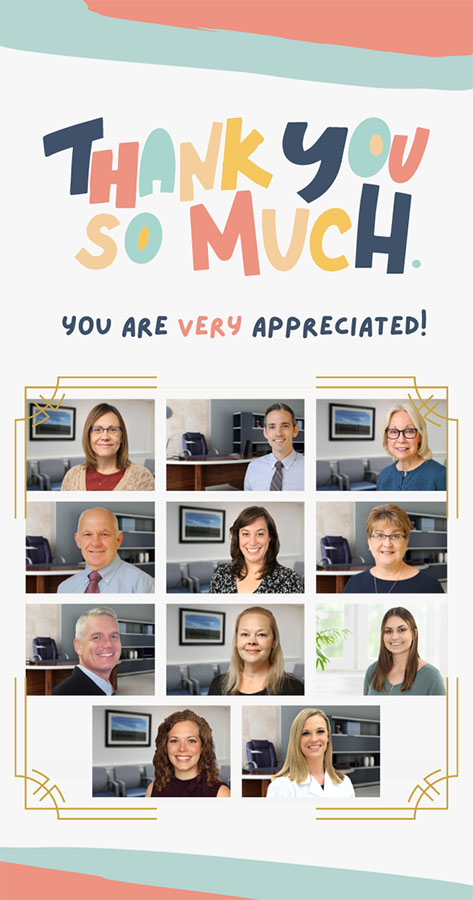 Collage featuring photos of Laurel Behavioral Health's mental health providers that says Thank you so much; you are very appreciated!